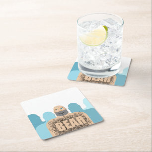 SlipperyJoe's muscular bald bear man stylised cart Square Paper Coaster