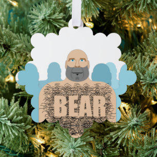 SlipperyJoe's muscular bald bear man stylised cart Tree Decoration Card