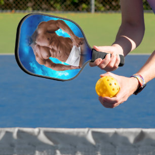 SlipperyJoe's muscular bearded man shirtless sixpa Pickleball Paddle