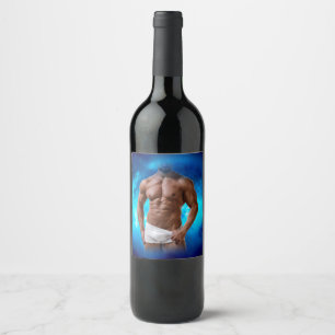 SlipperyJoe's muscular bearded man shirtless sixpa Wine Label