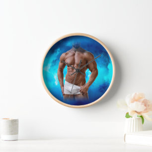 SlipperyJoe's muscular bearded man white underwear Clock