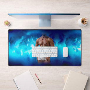 SlipperyJoe's muscular bearded man white underwear Desk Mat