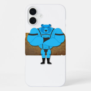 SlipperyJoe's muscular blue bear cartoon style ill iPhone 16 Plus Case