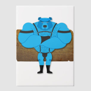 SlipperyJoe's muscular blue bear cartoon style ill Vellum Invitations