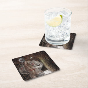 SlipperyJoe's muscular ghost stone dimly lit tunne Square Paper Coaster
