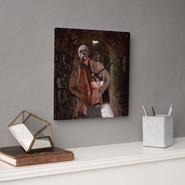 SlipperyJoe's muscular ghost stone tunnel Hallowee Square Wall Clock (Office)