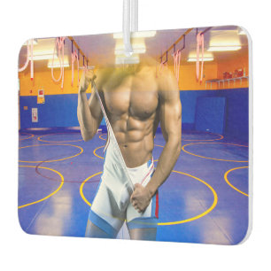 SlipperyJoe's muscular man bulge six-pack gym trai Car Air Freshener
