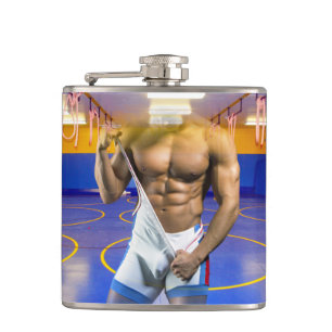 SlipperyJoe's muscular man bulge six-pack gym trai Hip Flask