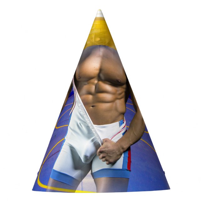 SlipperyJoe's muscular man bulge six-pack gym trai Party Hat (Front)