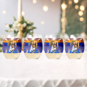 SlipperyJoe's muscular man bulge six-pack gym trai Stemless Wine Glass