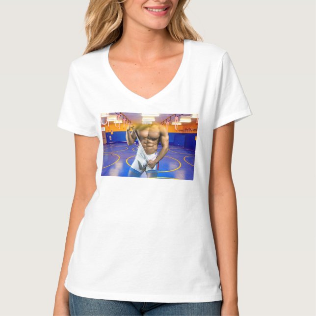 SlipperyJoe's muscular man bulge six-pack gym trai T-Shirt (Front)