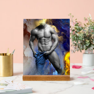 SlipperyJoe's muscular man physique steamy shirtle Acrylic Sign