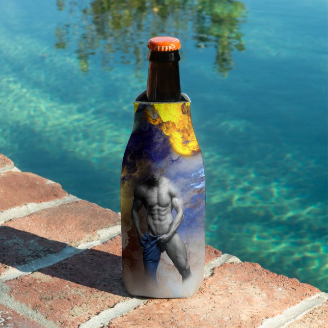 SlipperyJoe's muscular man physique steamy shirtle Bottle Cooler (In Situ Pool)