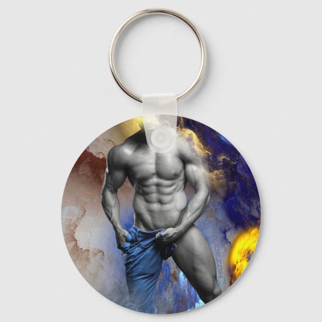 SlipperyJoe's muscular man physique steamy shirtle Key Ring (Front)
