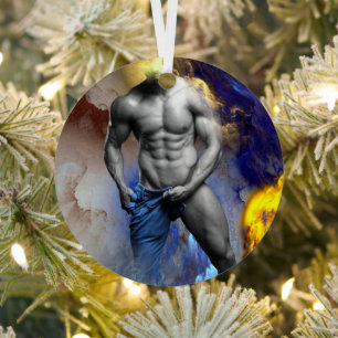 SlipperyJoe's muscular man physique steamy shirtle Metal Tree Decoration