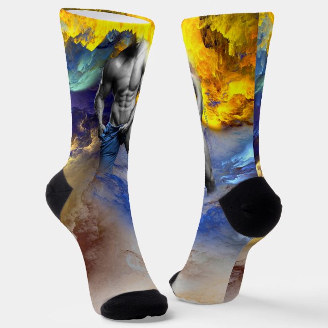 SlipperyJoe's muscular man physique steamy shirtle Socks (Angled)