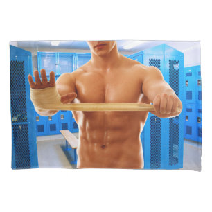 SlipperyJoe's muscular man shirtless chest 6-pack Pillowcase