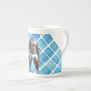 SlipperyJoe's muscular man six-pack abs white unde Bone China Mug