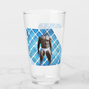 SlipperyJoe's muscular man six-pack abs white unde Glass