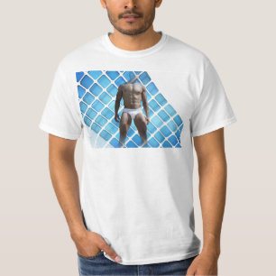 SlipperyJoe's muscular man six-pack abs white unde T-Shirt