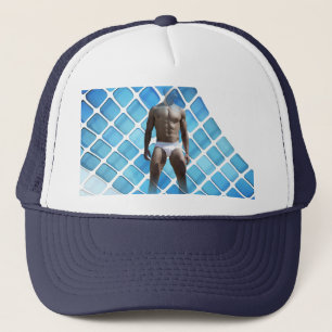 SlipperyJoe's muscular man six-pack abs white unde Trucker Hat
