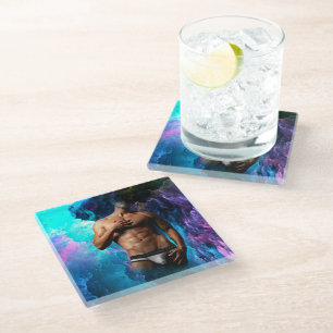 SlipperyJoe's muscular man underwear bulge cosmic Glass Coaster