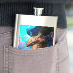 SlipperyJoe's muscular man underwear bulge cosmic Hip Flask