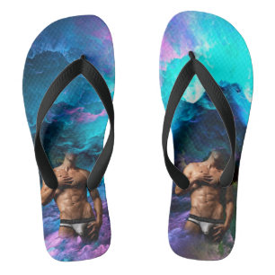 SlipperyJoe's muscular man underwear bulge cosmic  Jandals