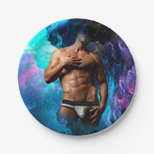 SlipperyJoe's muscular man underwear bulge cosmic Paper Plate