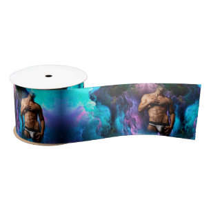 SlipperyJoe's muscular man underwear bulge cosmic Satin Ribbon