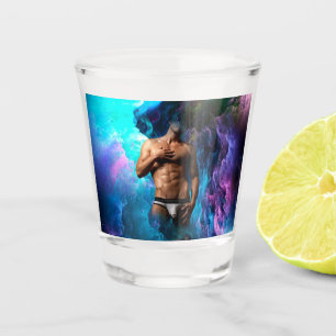 SlipperyJoe's muscular man underwear bulge cosmic Shot Glass
