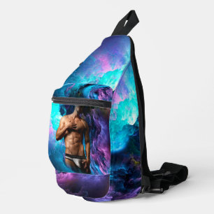 SlipperyJoe's muscular man underwear bulge cosmic  Sling Bag