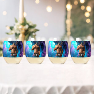 SlipperyJoe's muscular man underwear bulge cosmic Stemless Wine Glass