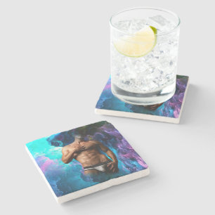 SlipperyJoe's muscular man underwear bulge cosmic Stone Coaster