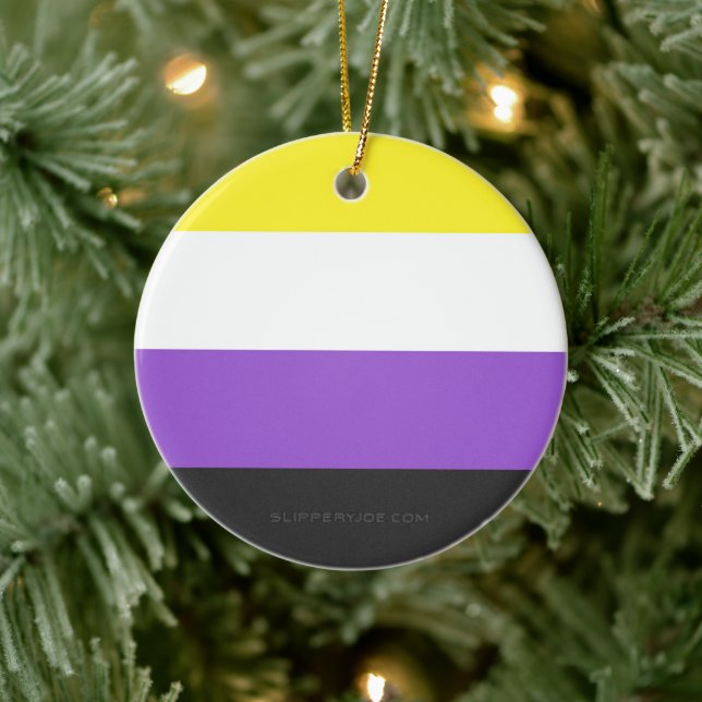 SlipperyJoe's Nonbinary Pride Flag gay gifts LGBTQ Ceramic Tree Decoration (Tree)