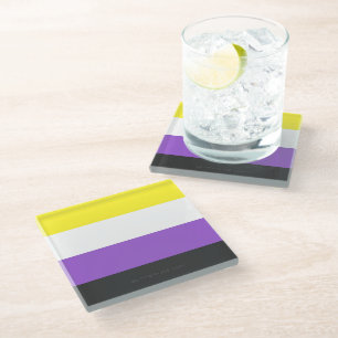 SlipperyJoe's Nonbinary Pride Flag gay gifts LGBTQ Glass Coaster