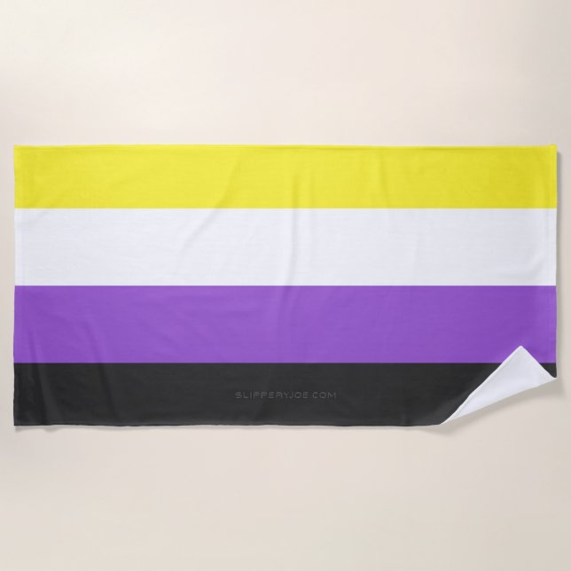 SlipperyJoe's Nonbinary Pride Flag yellow white pu Beach Towel (Front)