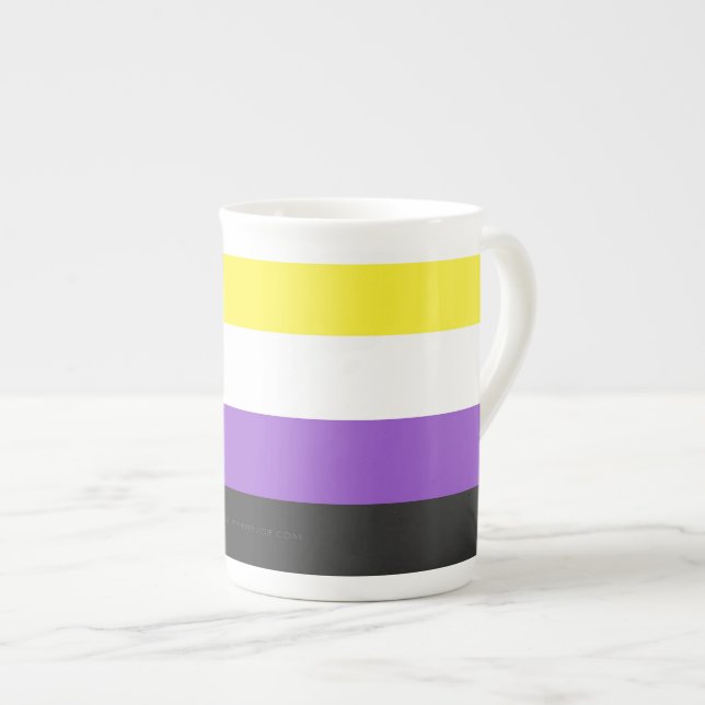 SlipperyJoe's Nonbinary Pride Flag yellow white pu Bone China Mug (Front Right)