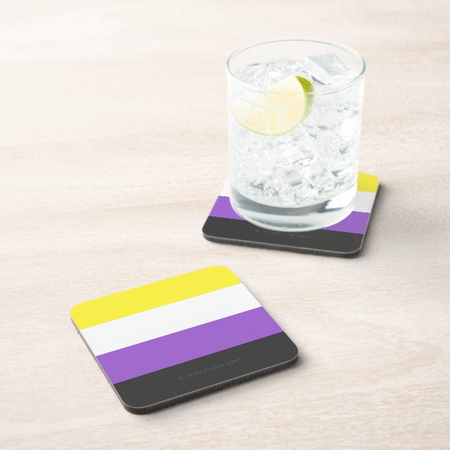 SlipperyJoe's Nonbinary Pride Flag yellow white pu Coaster (Right Side)