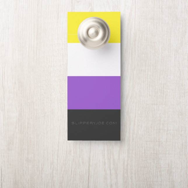 SlipperyJoe's Nonbinary Pride Flag yellow white pu Door Hanger (On Knob)