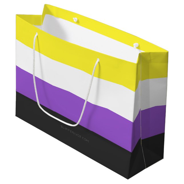 SlipperyJoe's Nonbinary Pride Flag yellow white pu Large Gift Bag (Front Angled)