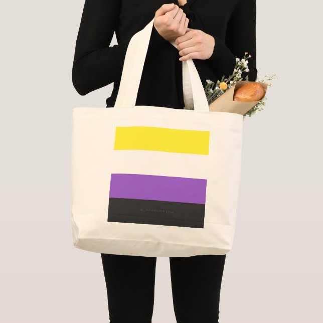 SlipperyJoe's Nonbinary Pride Flag yellow white pu Large Tote Bag (Front (Product))