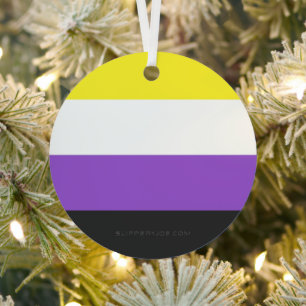 SlipperyJoe's Nonbinary Pride Flag yellow white pu Metal Tree Decoration