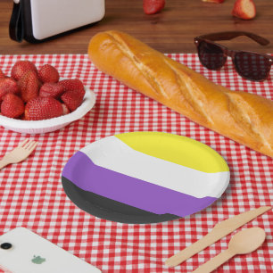 SlipperyJoe's Nonbinary Pride Flag yellow white pu Paper Plate