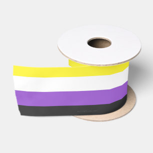 SlipperyJoe's Nonbinary Pride Flag yellow white pu Satin Ribbon