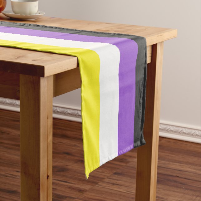 SlipperyJoe's Nonbinary Pride Flag yellow white pu Short Table Runner (In Situ)