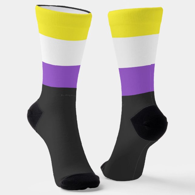 SlipperyJoe's Nonbinary Pride Flag yellow white pu Socks (Angled)