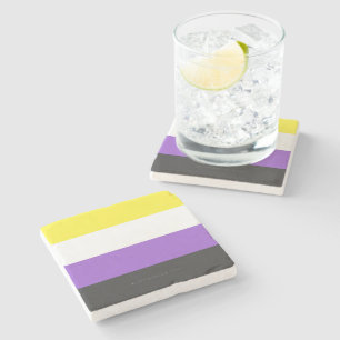 SlipperyJoe's Nonbinary Pride Flag yellow white pu Stone Coaster