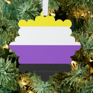 SlipperyJoe's Nonbinary Pride Flag yellow white pu Tree Decoration Card