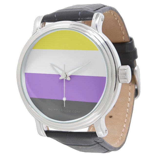 SlipperyJoe's Nonbinary Pride Flag yellow white pu Watch (Angled)